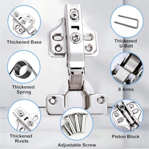 Door Hinges for Kitchen Cabinet 20Pcs, Soft Close Straight Cup Frameless Hinges with 120 Screws, Adjustable Full Overlay Hidden Concealed Hinge for Wardrobe Closet Bathroom Furniture Doors