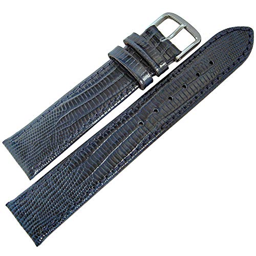 Fluco Teju Lizard-Grain 18mm Short Blue Leather Watch Strap