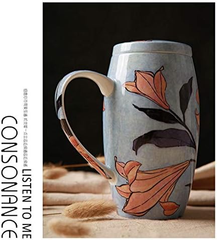 Porcelain Cup Ceramic Mug with Lid Large Capacity Creative Big Belly Couple Van Gogh Starry Sky@700Ml_Lily