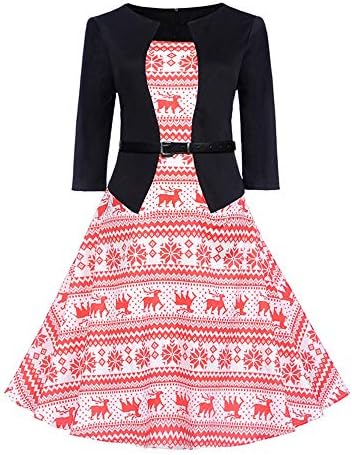 Womens Christmas Dresses LILICAT Ladies 3/4 Sleeve Santa Novelty Stocking Xmas Swing Plus Size Ladies Vintage Christmas Evening Party Swing Dress