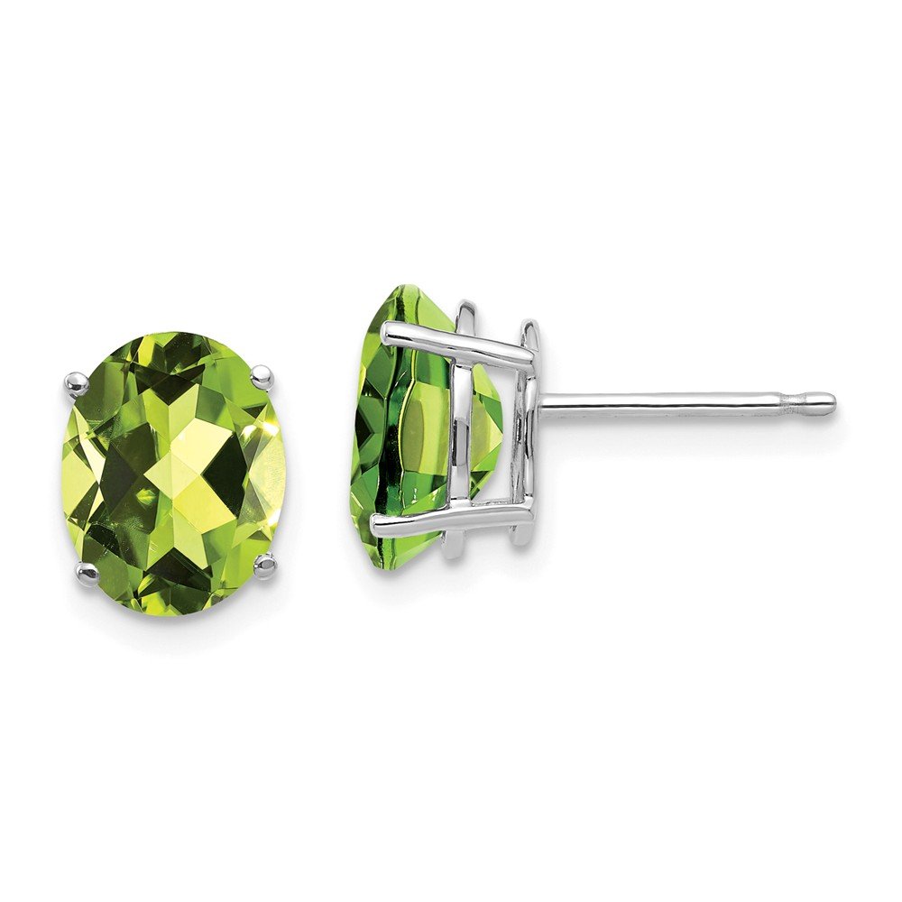 Solid 14k White Gold 9x7mm Oval Peridot Green August Gemstone Studs Earrings - 9mm x 7mm