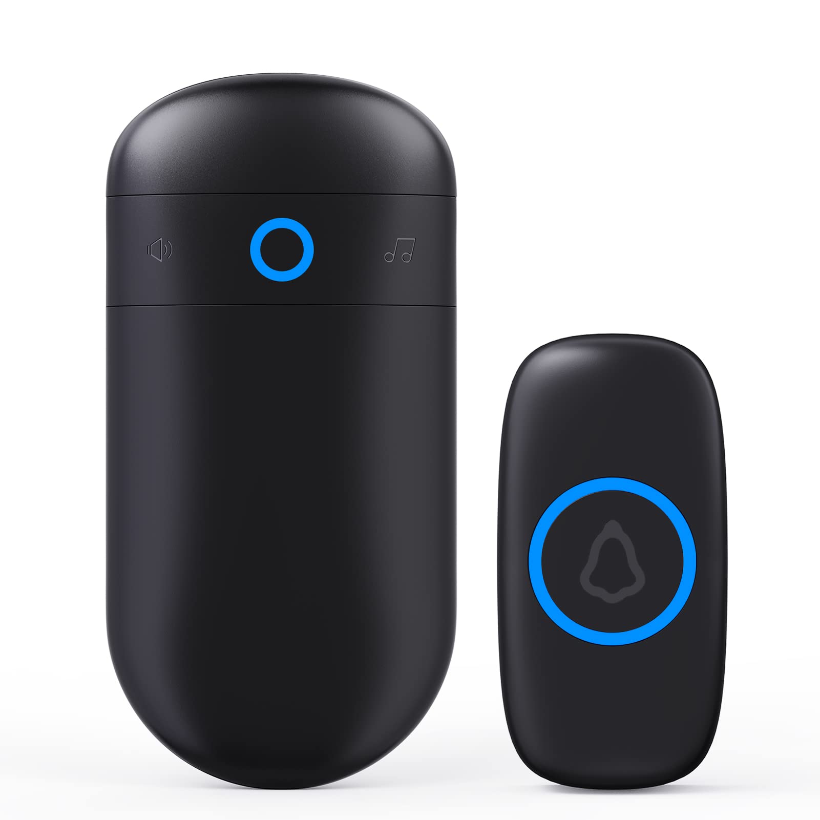 SECRUI Wireless Doorbell, IP55 Waterproof Battery Operated at 1000ft Range with 5 Level Volume, 52 Door Bells Chimes LED Flash Plug in Cordless DoorBells Kit for Home School Office - Black