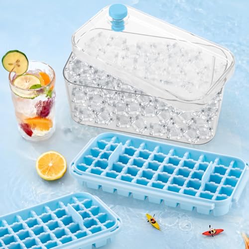 Cubiteras para Hielo, Cubitera con tapa,150 cubitos de hielo, incluye 3 bandejas para hielos, 1 pala de hielo, sin BPA, material apto para alimentos, ideal para whisky, cócteles, café, bebidas. (Azul)