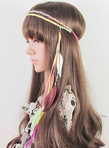 Eliffete Women Feather Headbands Party Fascinator Boho Tassel Hair Band Headwear