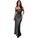 Lousare Women's Off Shoulder Long Prom Dress Pleated Satin Evening Gown Mermaid Formal Party Dresses LE005