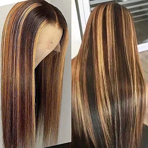 BLY Ombre Highlight Straight Lace Front Wigs Human Hair 4/27 Brown to