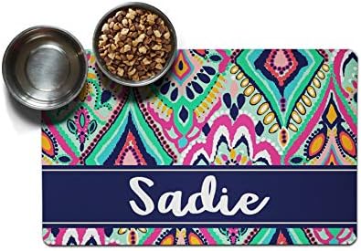 The Navy Knot Personalized Pet Mat - Neoprene, Sturdy & Non-Skid Back - Cats & Dogs Feeding Mat - Petfood, Water & Dish Bowl Pad - Edge Corner Utility Placemat (12 x18, Moroccan)