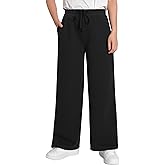 Weintee Women's Petite Wide Leg Fleece Sweatpants with Pockets