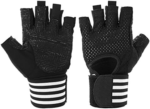 Weight Lifting Gym Gloves with 19” Wrist Wrap Support, Full Palm Protection &amp; Extra Grip Workout Gloves for WeightLifting Exercise Training Fitness CrossFit , Suits Men &amp; Women, Black (Medium)