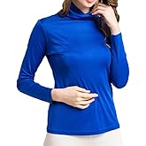Womens Silk Tops Turtleneck Long Sleeve Mulberry Silk Thermal Shirts Layer Tops Slim High Neck Blouse Undershirts