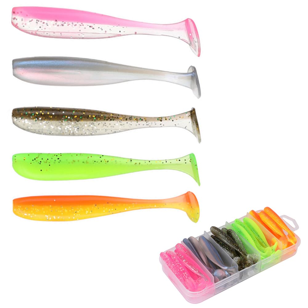 Paddle Tail Fishing Lures, 50 Pack 4Colors Soft Plastic Swimbait, Soft Plastic Swimbaits Jerk Bait, Lure Saltwater Freshwater Artificial Bait For Trout Walleye Bass Fishing