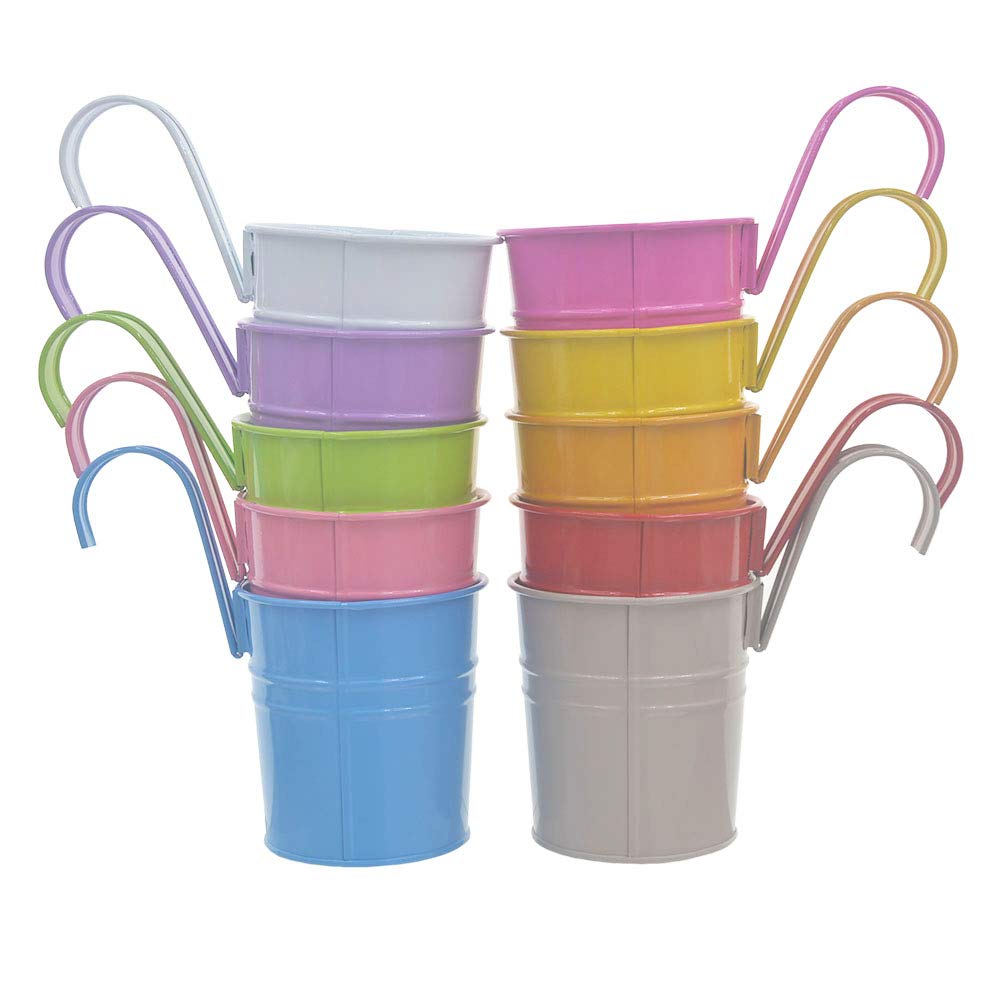 SCF2017 Mixed color 10 Pcs Metal Hanging Flower Pots Colourful Plant Pots With Drainage Hole for Home Garden Balcony Decoration