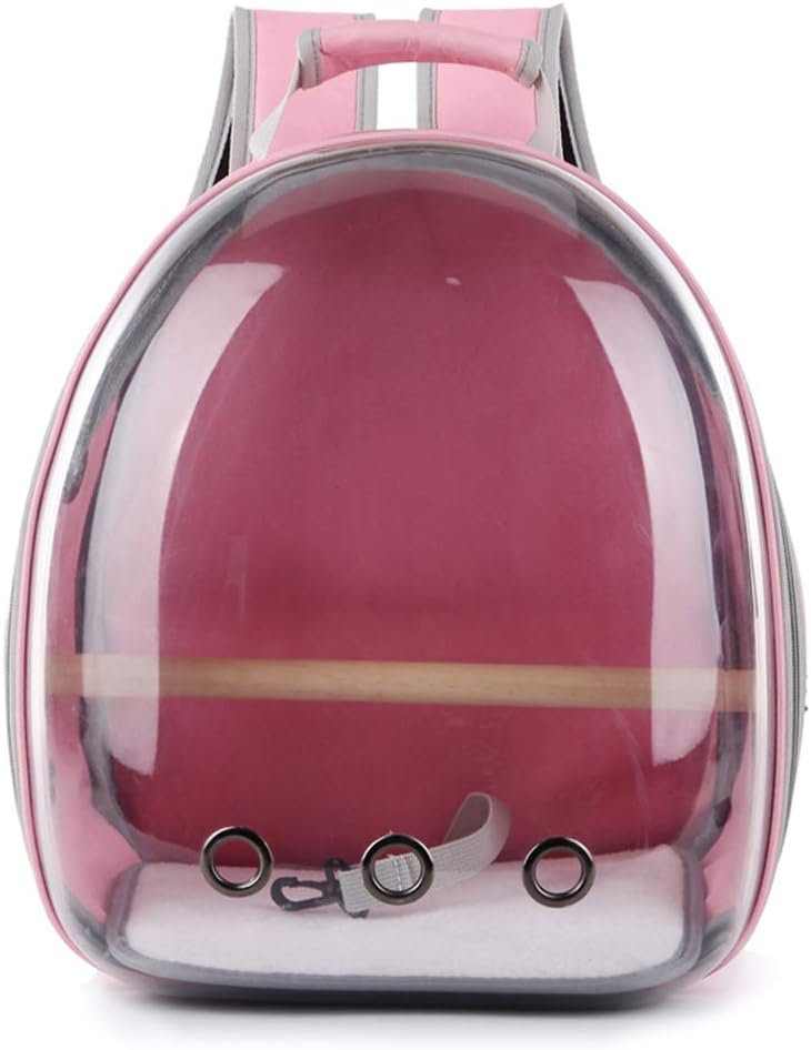 Princegame Pet Parrot Carrier,Bird Travel Bag,Pet Dog Cat Carrier Backpack,Space Capsule Transparent Backpack Breathable 360° Sightseeing (Pink)