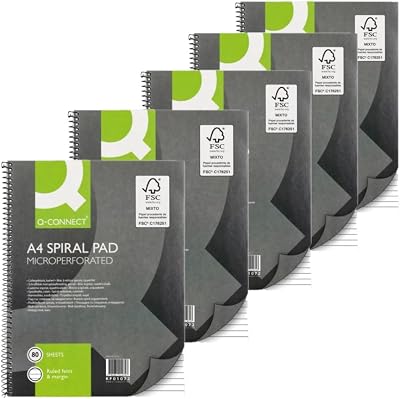 Q-Connect A4 Spiral Notebook 160 Pages 80g Margin Soft Cover Pack of 5