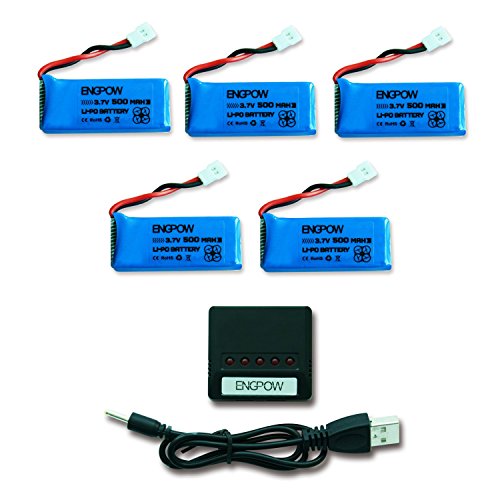 ENGPOW 3.7v 500mah Lipo Battery with X5 Battery Charger for DROCON X708 X708W AKASO A200 JJRC H37 H31 H43WH H6D Goolrc t33 potensic u42wh UDI U816A Syma X11 X11c Hami Foldable mini drone(Blue)