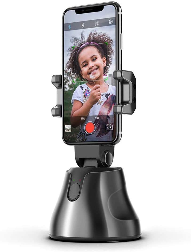 WeniChen All-in-one Smart Selfie Stick, 360° Rotates Auto Face & Object Tracking Vlog Shooting Smartphone Mount Holder Compatible with All iPhone and Android Phone (Black)