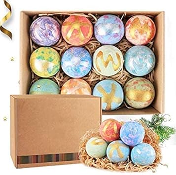 Idee Regalo Natale Fatte A Mano.12 Set Regalo Per Bombe Da Bagno Naturali Organiche Bombe Da Bagno A Bolle Fatte A Mano Ricche Di Oli Essenziali Spa Frizzante Per Idratare La Pelle Secca Idea Regalo Per Donne