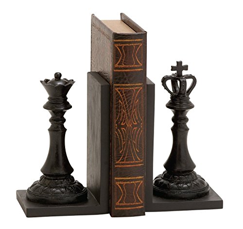 Exquisite Royal King and Queen Chess Bookend Pair, 5 by 8-Inch, Polystone