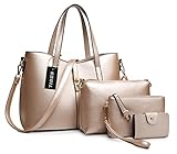 Tibes Fashion Women's PU Leather Handbag+Shoulder Bag+Purse+Card Holder 4pcs Set Tote