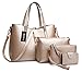 Tibes Fashion Women's PU Leather Handbag+Shoulder Bag+Purse+Card Holder 4pcs Set Tote