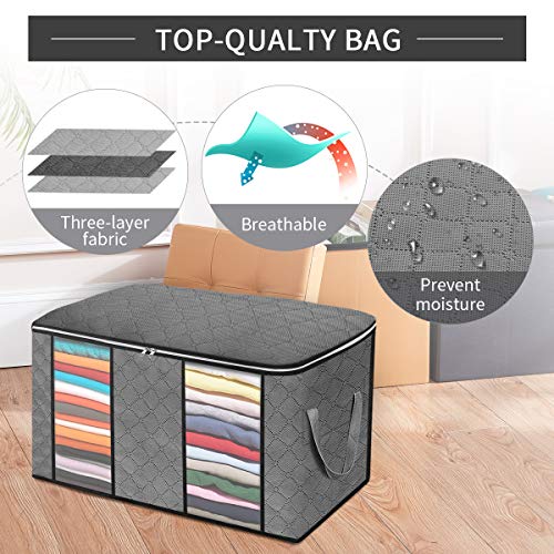 king do way Clothes Storage Bags 23.6" x 16.9" x 13.7" 2 Section Large Capacity Comforter Storage Bags with Strengthen Handle, Clear Window, Zipper for Clothes, Blankets, Closets, Bedrooms,