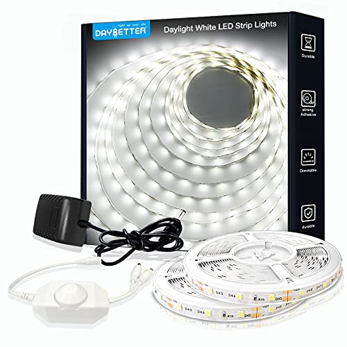 DAYBETTER White LED Strip Light, 40ft Dimmable Bright Rope Light, 6500K