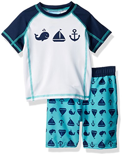 Baby Buns Baby Boys Two Piece Come Sail Away Rashguard Swimsuit Set, Multi, 18M