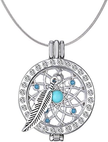 REYOW Dreamcatcher feather Locket Pendant Essential Oil Diffuser Aromatherapy Necklace