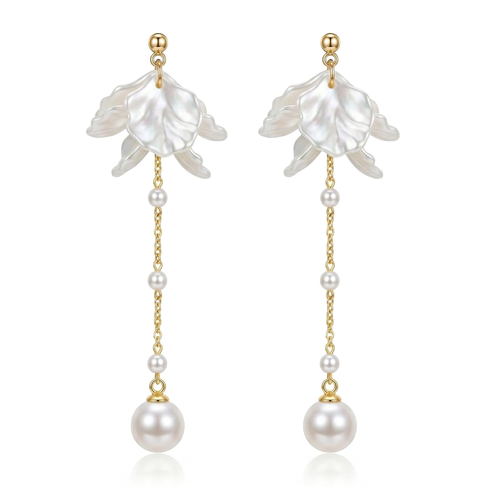 Kruckel Sterling Pearl Earrings for Women - Blossom Flower Design with Long Tassel Pearls, Hypoallergenic for Women on All Occasions