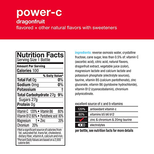 vitaminwater power-c electrolyte enhanced water w/ vitamins, dragonfruit drinks, 16.9 fl oz, 6 Pack