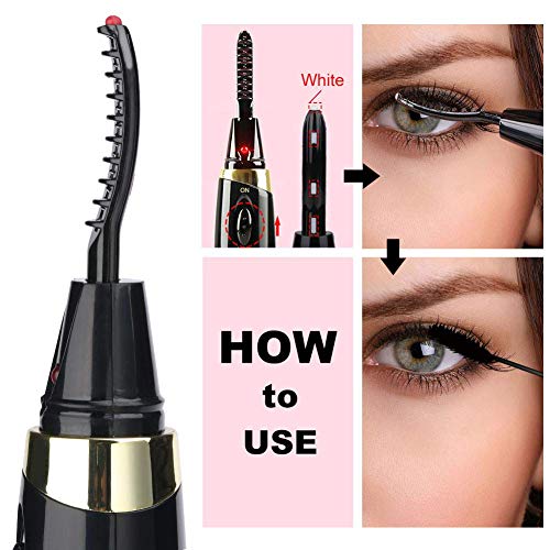 Eyelash Curler,Heated Eyelash Curler, Mini Electric Eyelash Curler, Portable with Led Light Electric Makeup Eyelash Brush (Black)