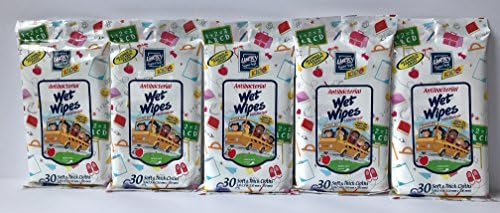 Hand Wipes and Face Wipes, Gentle for Hand & Face - Perfect Wipes For Kids and Travel Size Antibacterial Wipes - Value Pack 5 packs (30 wipes each):150 total wipes