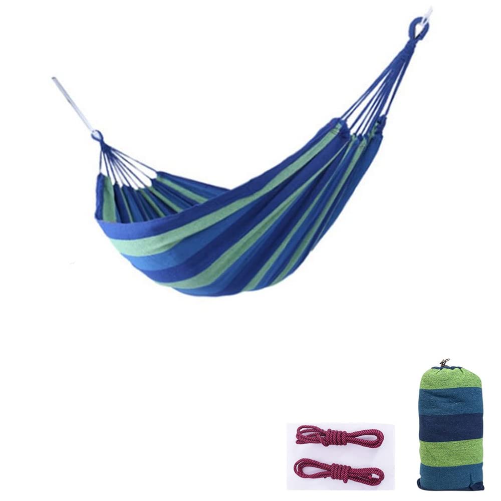 Outdoor Woven Cotton Hammock, 2 Person Camping Hammock Portable Lightweight with Carrying Bag, Ideal for Patio, Balcony, Patio Garden, Camping (blue, XL（250 * 150cm）)