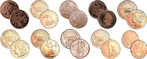 10 1/4 Ounce Copper Bullion Coins Minted by The Golden State Mint In A Microfiber Pouch