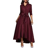 BestGirl Women's Button Down T-Shirt Dress Casual High Low V Neck Loose Long Dress with Belts