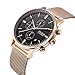 Baogela Mens black rose Gold Stainless Steel Chronograph Calender Alloy Quartz fashion Wrist Watch