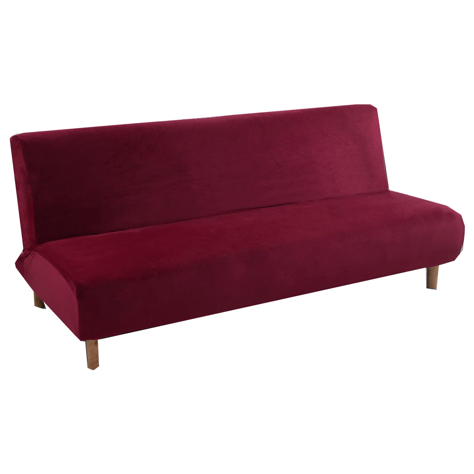 Mingfuxin Armless Sofa Bed Covers, Thick Stretch Velvet 2-3 Seater Armless Sofa Cover Seat Couch Protector, Non-Slip Elastic Folding Couch Sofa Shield Futon Slipcover (Thick Velvet | Wine Red01) — image 1