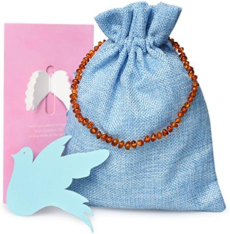 Rainbow Dove Baltic Amber Teething Necklace Natural For Babies(Unisex) - Anti-inflammatory, Teething Pain Relief, Drooling, Fussiness Reduce Cognac 005