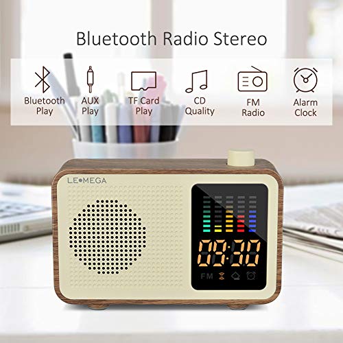 Portable Bluetooth Speaker Vintage Retro Style Wood Grain Bluetooth 4.1 Wireless Speaker with FM Radio Alarm Clock AUX Input Support TF Card (Walnut)