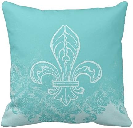 Pretty Aqua Fleur De Lis Throw Pillow Case Covers Flower Design Home Sofa Decorative Square 18x18 Two Sides