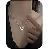 Open Heart Pendant Necklace Minimalist Silver Chain Cute Small Love Symbol Choker Necklace for Women Dainty Love Trendy Jewelry