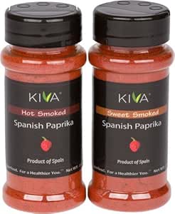 (2 PACK) HOT + SWEET SMOKED Spanish Paprika - Kiva Gourmet - From The Famous La Vera Region of Spain - 4 oz Total WT