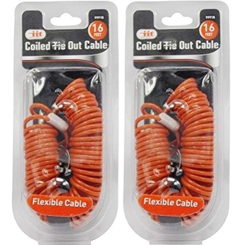 Iit 99918 coiled tie out cable - 16 feet - 2 pack