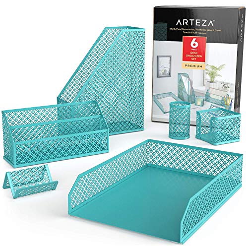Arteza Desk Organizer Accessories Set in Tiffany Blue, 6Piece Includes