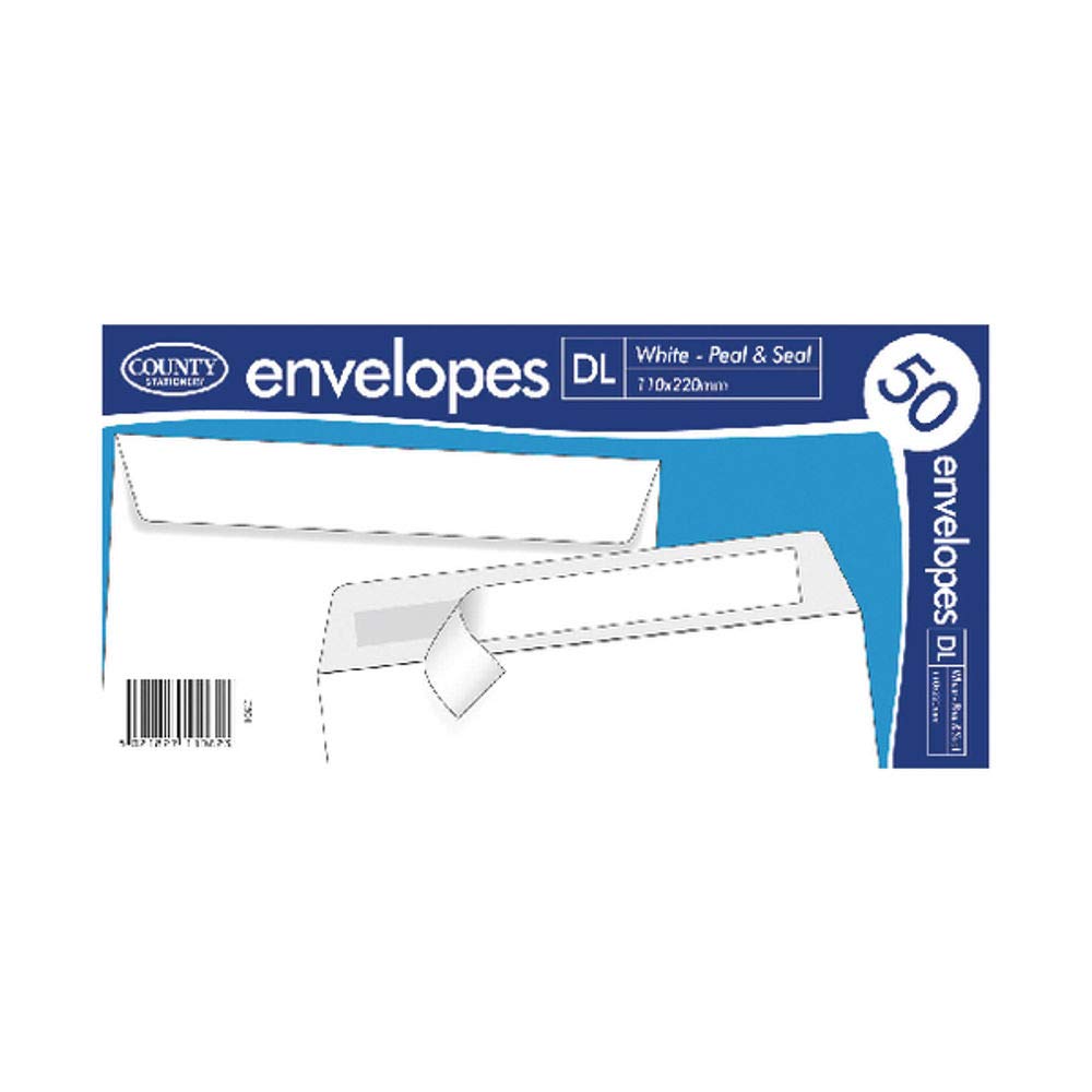 DL Peel and Seal Envelope, White, 20 Pack of 50