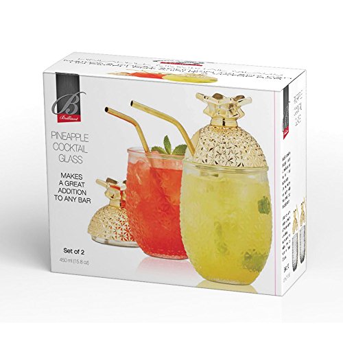 Brilliant – Ananas Cocktailglas mit Strohhalm und abnehmbarem Deckel, 444 ml. Stückzahl: 2. – Bild 6