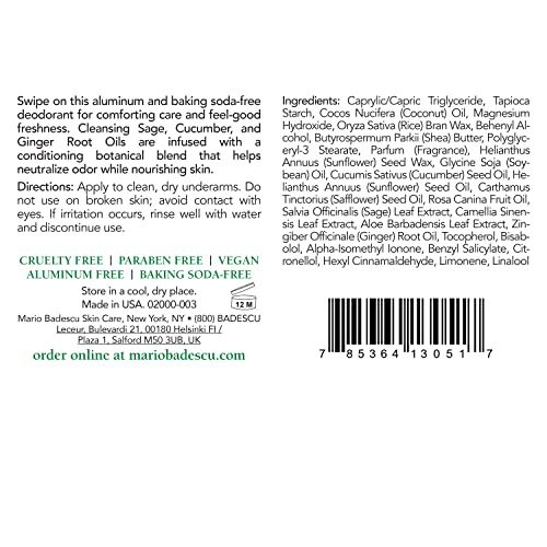 MARIO BADESCU DEODORANT INFUSED WITH SKIN-LOVING BOTANICALS | ALUMINUM AND BAKING SODA-FREE | KEEPS UNDERARMS FRESH ALL DAY | FOR DAILY USE | 2.4 FL. OZ