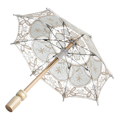 Ladaidra Parasol Umbrella Old Fashion Lace Cotton Sun Protection for Wedding Party, Beige