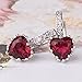GULICX White Gold Tone Cubic Zirconia Heart Red Pierced Huggie Hoop Earrings Ruby Color Girl Gift