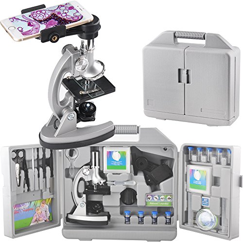 Gosky Kids Microscope Kit with Metal Arm and Base, 300x 600x 1200x Magnifications, Includes 70pcs+ Accessory Set and Handy Storage Case- With Smartphone Adapter